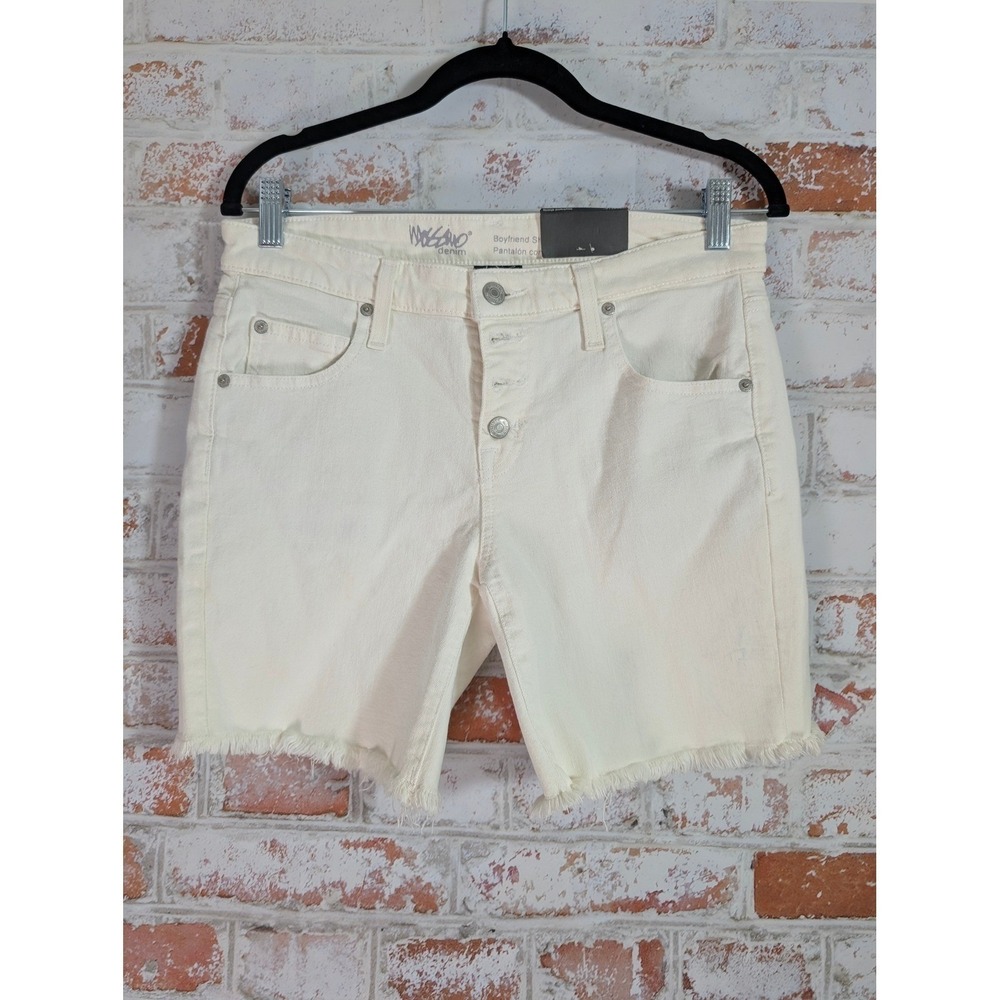 NWT Mossimo Denim Boyfriend Shorts Womens 4 Cream Low Rise Raw Hem Stretch 0263